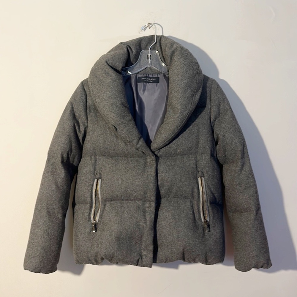 SPICK and SPAN Grey Down Filked wool puffer crop jacket coat women size 36